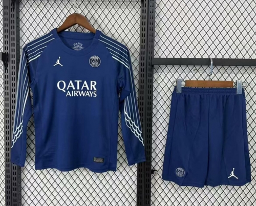 Kids 2024/25 Paris SG 4nd Away Royal Blue LS Kids/Youth Soccer Uniform-530