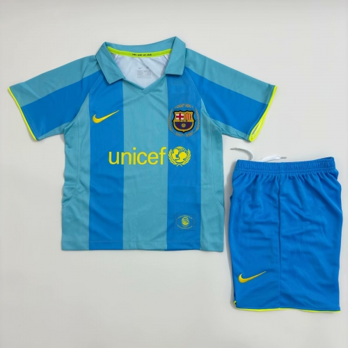 Kids 07/08 Retro Version Barcelona Away Blue Kids/Youth Soccer Uniform-811