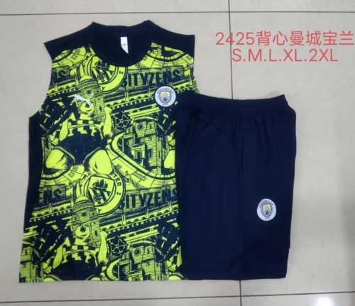 2024/25 Manchester City Black & Green Shorts-Sleeve Thailand Tracksuit Uniform-815