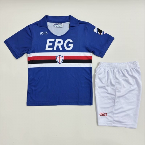 Kids 1990/91 Retro Version UC Sampdoria Home Blue Kids/Youth Soccer Uniform-811