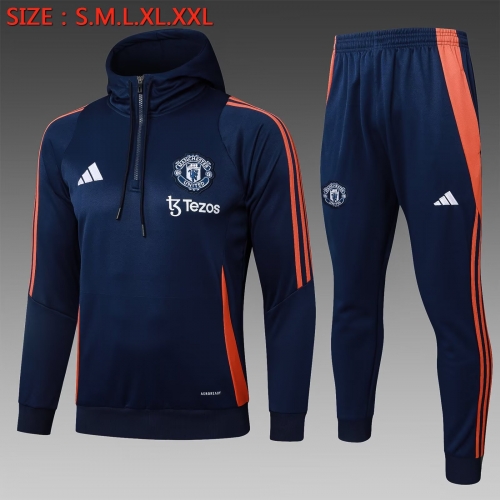 2024/25 Manchester United Royal Blue Soccer Tracksuit Uniform With Hat-815