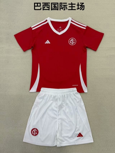 Kids 2025/26 Brazil SC Internacional Home Red Kids/Youth Soccer Uniform-208