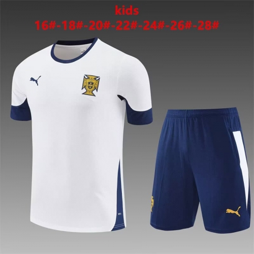 Kids 2025/26 Portugal White Shorts-Sleeve Kids/Youth Thailand Soccer Tracksuit Uniform-801