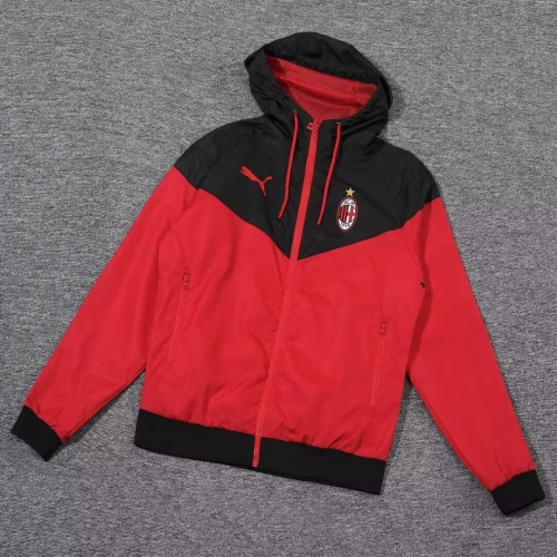 Light Board 2024/25 AC Milan Red & Black Soccer Windbreaker Top With Hat-703