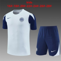 (Size 16-28) Kids 2025-26 Inter Milan Light Gray Shorts-Sleeve Kids/Youth Tracksuit Uniform-801