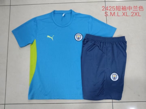 2024/25 Manchester City Lake Blue Shorts-Sleeve Thailand Tracksuit Uniform-815