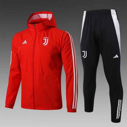 2025/26 Juventus FC Red Soccer Windbreaker Uniform With Hat-815