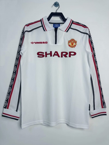 1998 Retro Commemorative Version Manited United White LS Thailand Soccer Jersey AAA-811