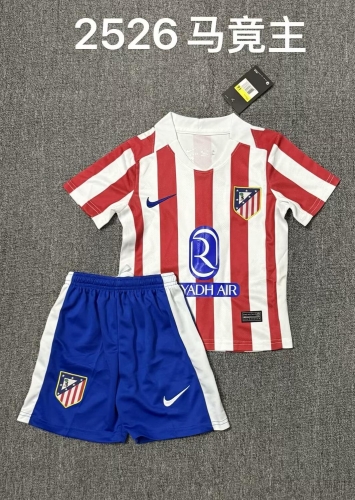 Kids 2025/26 Atletico Madrid Home Red and White Youth/Kids Soccer Uniform-516