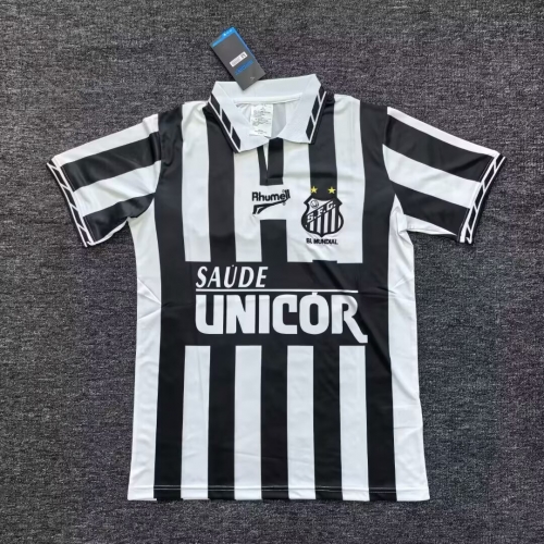 96 Retro Version Santos FC Away Black & White Thailand Soccer Jersey AAA-23