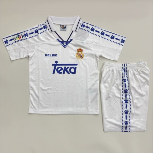 Kids 96-97 Retro Version Real Madrid Home White Kids/Youth Soccer Uniform-811