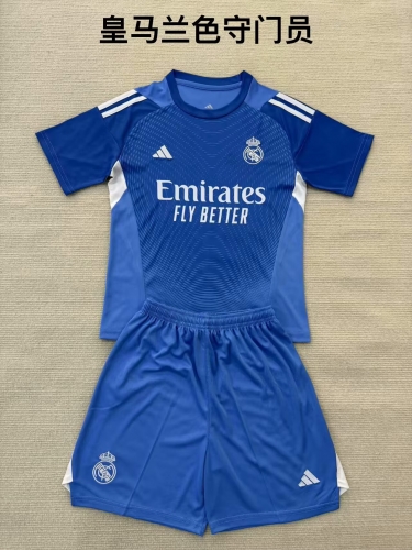 Kids 2025/26 Real Madrid Goalkeeper Blue Kids/Youth Soccer Uniform-208