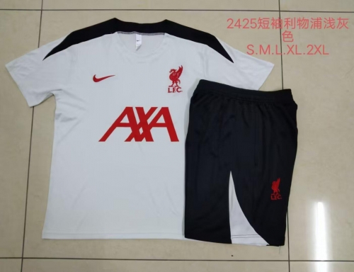 2024/25 Liverpool White Shorts-Sleeve Soccer Tracksuit Uniform-815