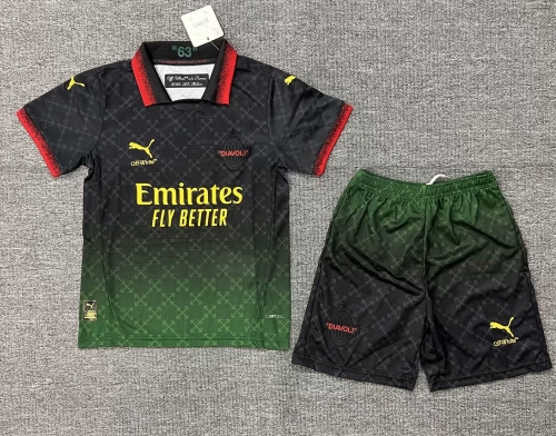 Kids 2024/25 AC Milan 4nd Away Black & Green Kids/Youth Soccer Uniform-507/123/522