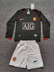 kids 07-08 Retro Version Manited United Away Black LS Youth/kids Soccer Uniform-311