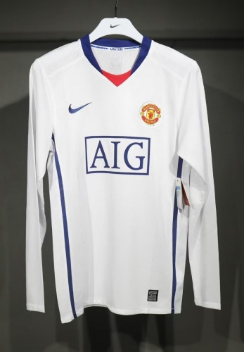 Player Retro Version 08/09 Manchester United Away White LS Thailand Soccer Jersey AAA-703