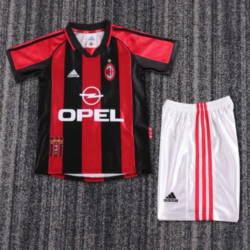 Kids 98-99 Retro Version AC Milan Home Red & black Kids/Youth Soccer Uniform-811