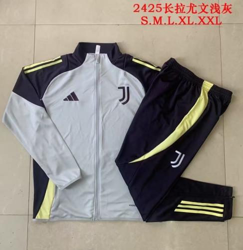 Kids 2024/25 Juventus FC Light Gray Kids/Youth Soccer Jacket Uniform-815