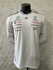 2025 Mercedes Benz White Round Collar LS Formula One Racing Jersey-805