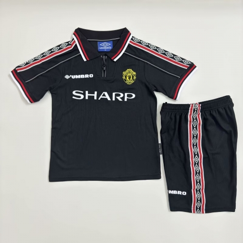 Kids 98-99 Retro Version Man United Away Black Kids/Youth Soccer Uniform-811