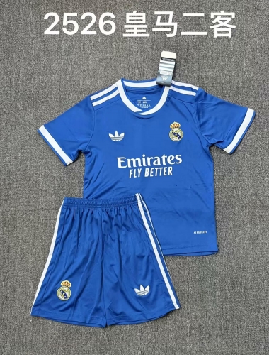 Kids 2025/26 Real Madrid 2nd Away Blue Kids/Youth Soccer Uniform-516