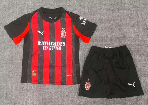 2025/26 AC Milan Home Red & Black Youth/Kids Soccer Uniform-A