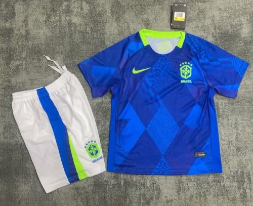 Kids 2025/26 Brazil Away Blue Kids/Youth Soccer Uniform-SKE