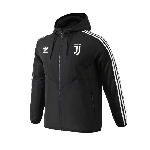 2025/26 Juventus FC Black Soccer Windbreaker Top With Hat-703