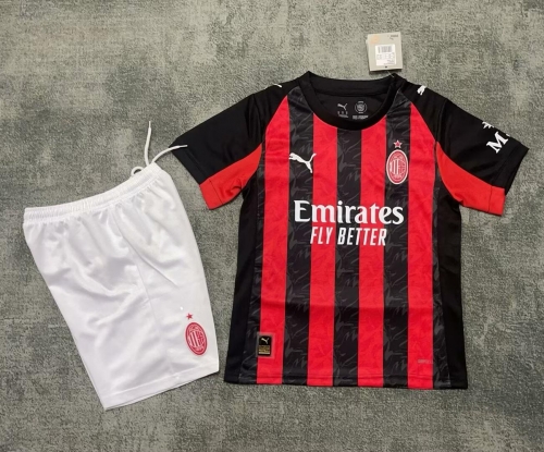 2025/26 AC Milan Home Red & Black Youth/Kids Soccer Uniform-A/SKE