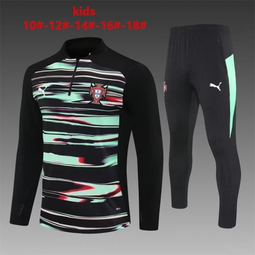 kids 2025/26 Portugal Black & Green Youth/Kids Thailand Soccer Tracksuit Uniform-801