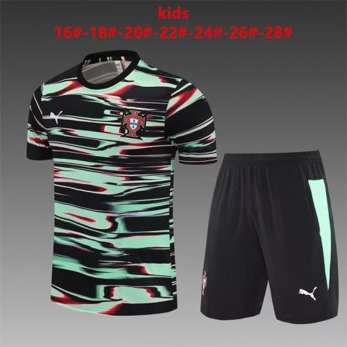 Kids 2025/26 Portugal Black & Green Shorts-Sleeve Kids/Youth Thailand Soccer Tracksuit Uniform-801