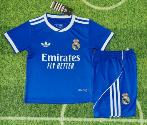 Kids 2025/26 Real Madrid 2nd Away Blue Kids/Youth Soccer Uniform-507/123