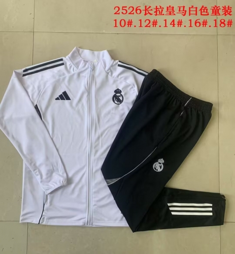 Kids 2025/26 Real Madrid White Youth/Kids Thailand Soccer Jacket Uniform-815