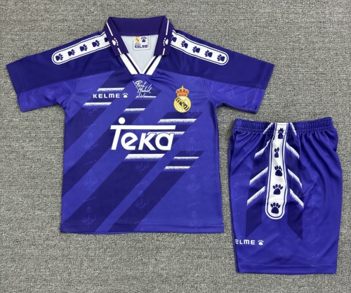 Kids 94-96 Retro Version Real Madrid Away Blue Kids/Youth Soccer Uniform-811