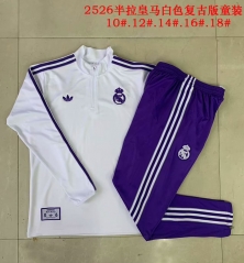 2025/26 Retro Version Real Madrid White Kids/Youth Soccer Tracksuit Uniform-815