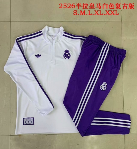 2025/26 Retro Version Real Madrid White Soccer Tracksuit Uniform-815