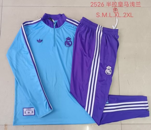 2025/26 Retro Version Real Madrid Light Blue Soccer Tracksuit Uniform-815