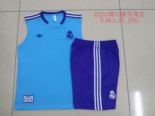 2025/26 Retro Version Real Madrid Light Blue Soccer Tracksuit Vest Set-815