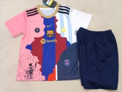 2025/26 Commemorative Version Barcelona Red & White & Pink #10 (MESSI) Kids/Youth Soccer Uniform-507/123/522