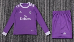 Kids 16-17 Retrro Version Real Madrid Away Purple LS Kids/Youth Soccer Uniform-811