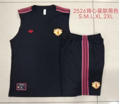 2025/26 Retro Manchester United Black Thailand Tracksuit Vest Set-815