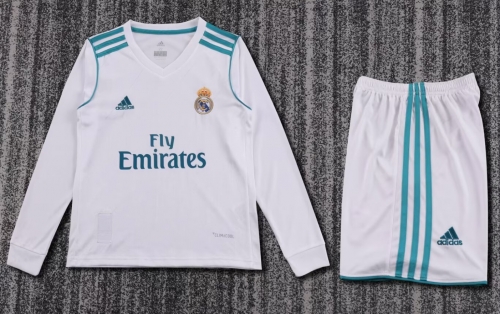 Kids 17-18 Retrro Model Real Madrid White LS Kids/Youth Soccer Uniform-311