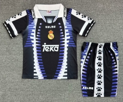 Kids 97-98 Retro Version Real Madrid 2nd Away Black & Blue Kids/youth Soccer Uniform-811