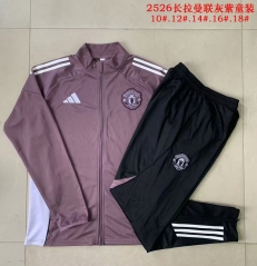 Kids 2025/26 Manchester United Gray Purple Kids/Youth Jacket Uniform-815