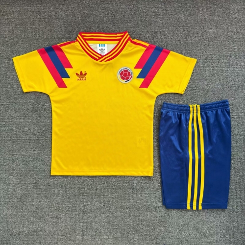 Kids 90 Retro Colombia Home Yellow Kids/Youth Soccer Uniform-811