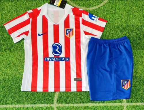 Kids 2025/26 Atletico Madrid Home Red and White Youth/Kids Soccer Uniform-123/507/812