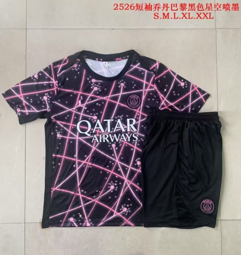 2025/26 Paris SG Black & Pink Shorts-Sleeve Thailand Soccer Uniform-815