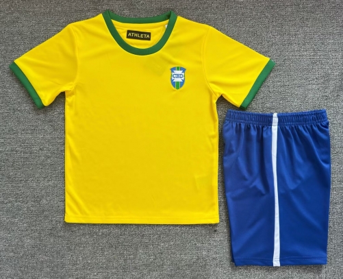 Kids 70 Retro Version Brazil Home Yellow Kids/Youth Soccer Uniform-811