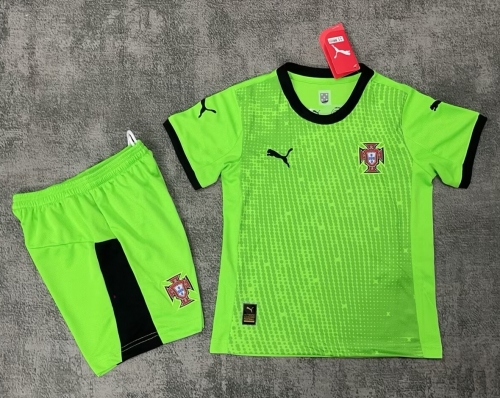Kids 2025/26 Portugal Goalkeeper Fluorescent Green Youth/Kids Soccer Uniform-SKE