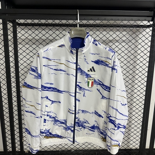 Double-Sided 2025/26 Italy White & Blue Windbreaker Hoodies Top-47